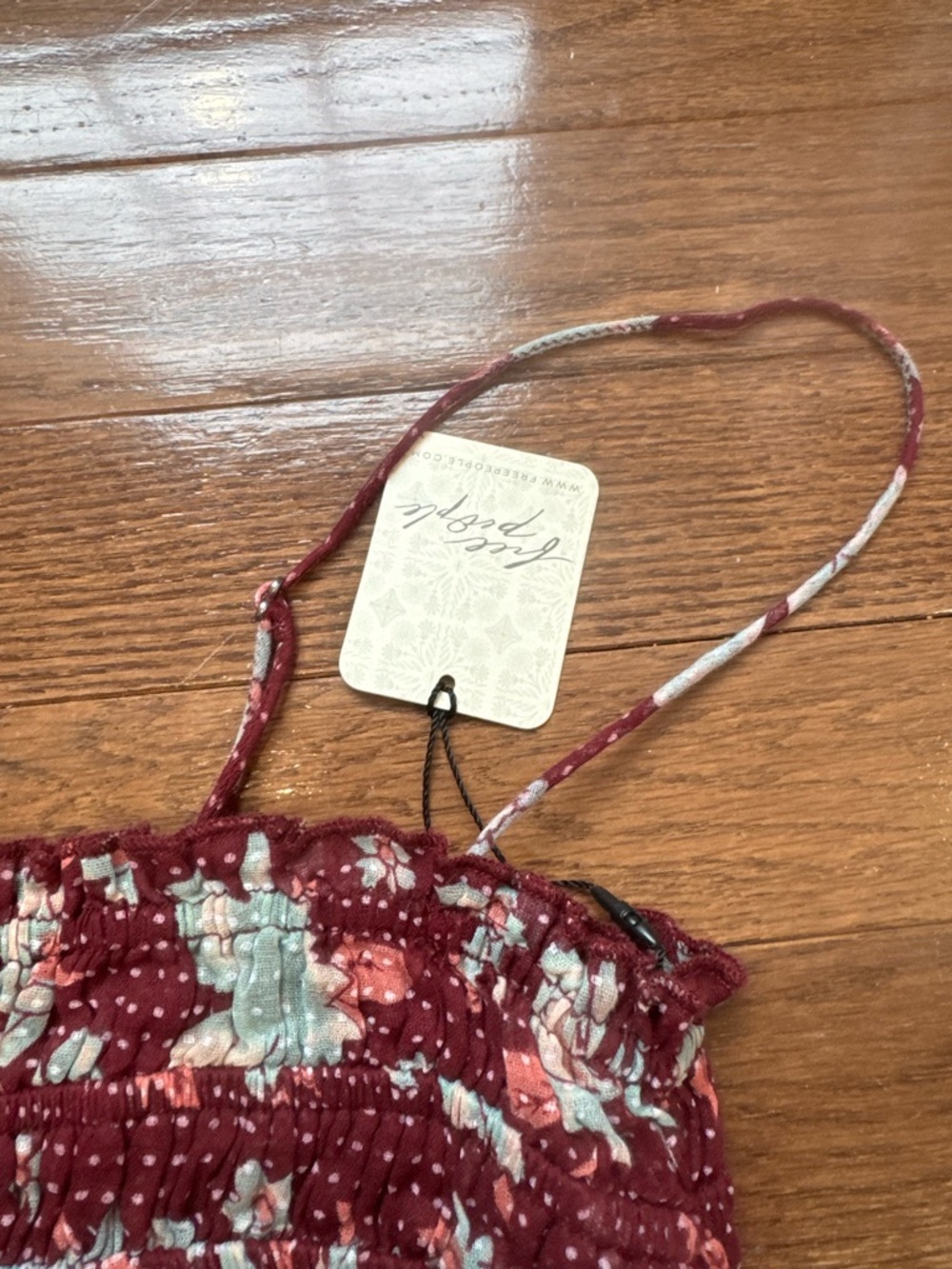 Free People Smocked Floral Tank Top in Burgundy Floral - Picture 3 of 10